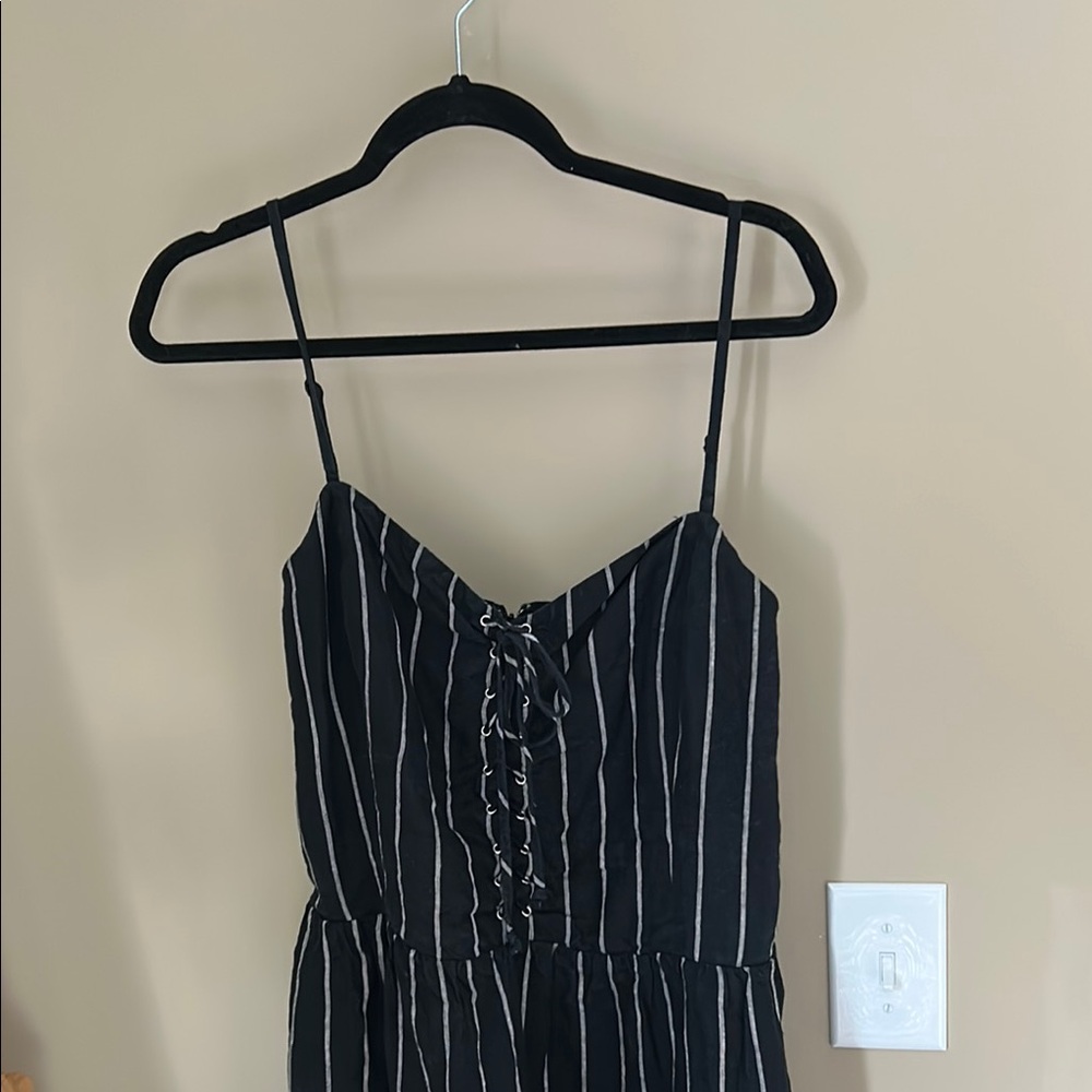 Reformation Linen Black and White Spaghetti Strap Sundress Dress